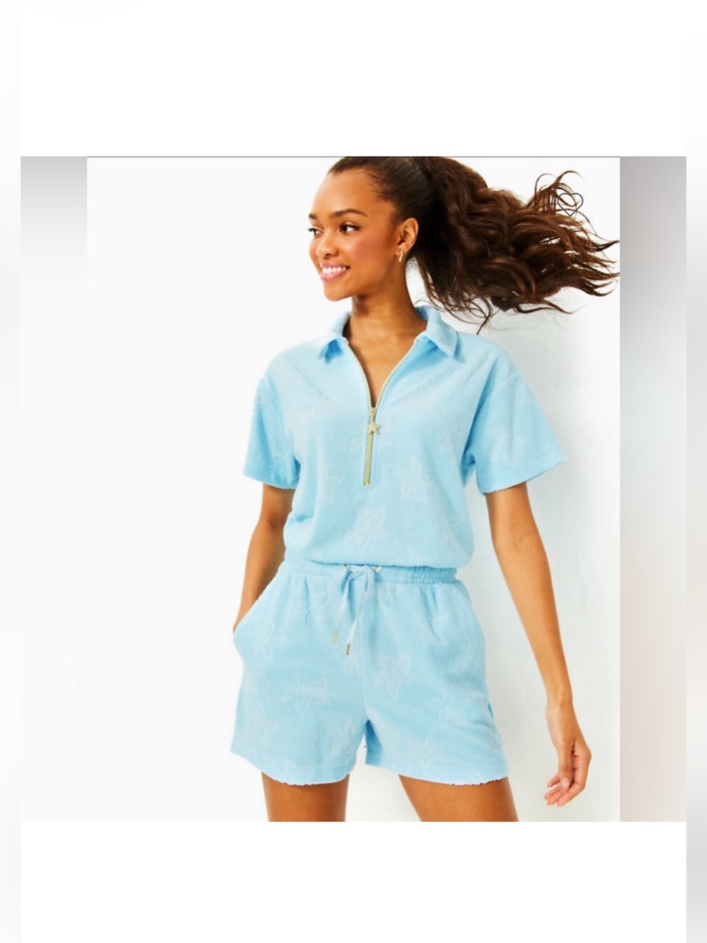 Lilly Pulitzer Katerini Romper Hydra Blue Seaing Stars Jcqrd Terry SzM